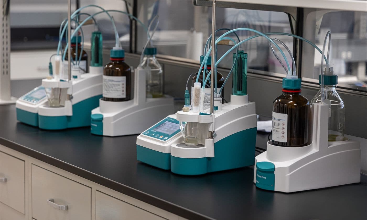 Analytical titration equipment in the Allen Flavors lab, used to characterize an existing flavor profile